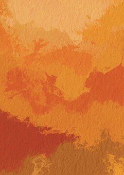 Orange and brown paint on paper illustration background for decoration on Autumn , Summer seasonal and hot temperatures.