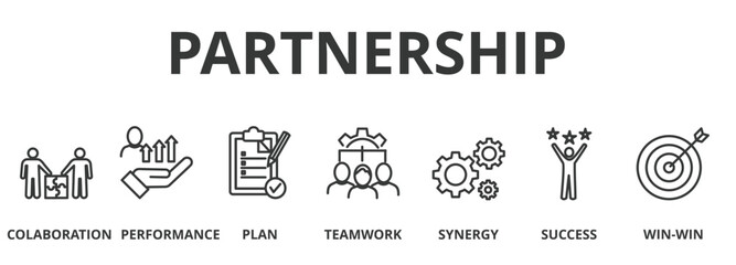 Partnership banner  icon vector illustration concept with icons of collaboration, performance, plan, teamwork, synergy, success, and win-win