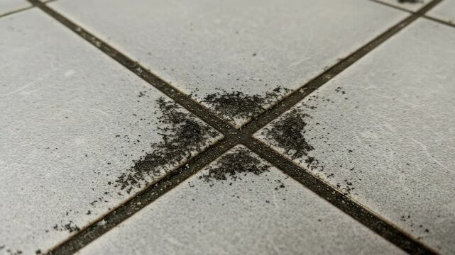 Dust accumulation on grout lines of ceramic floor tiles  