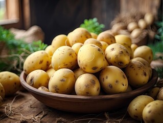 Fresh Organic Potatoes in Rustic Kitchen with Natural Light"