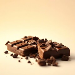 A luxurious broken chocolate bar with chocolate chunks, isolated on a white background with generative ai