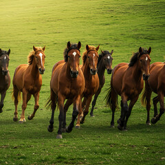 Fototapeta premium herd of wild horses on the meadow