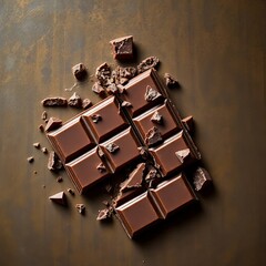 A luxurious broken chocolate bar with chocolate chunks, isolated on a white background with generative ai