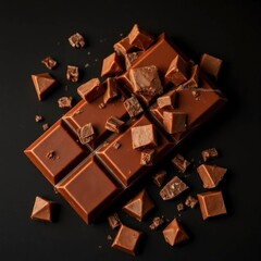 A luxurious broken chocolate bar with chocolate chunks, isolated on a white background with generative ai