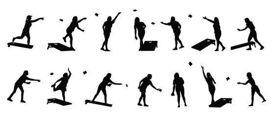 Female cornhole silhouette vector set