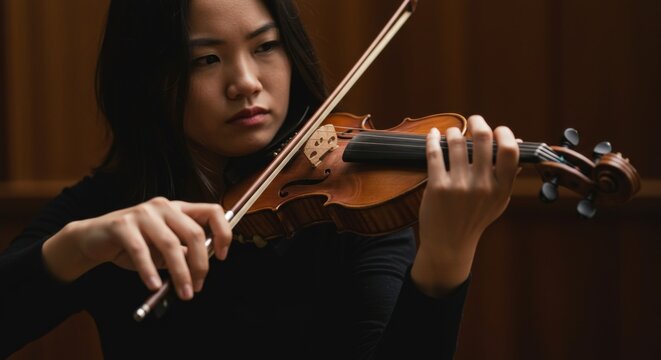 Captivating Close-Up of a Violinist Immersed in the Beauty of Music
