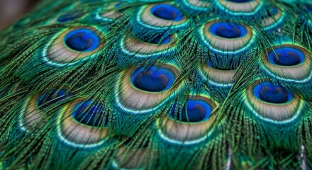 Obraz premium Close-up of Vibrant Peacock Feathers Revealing Intricate Details and Colors