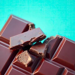 A luxurious broken chocolate bar with chocolate chunks, isolated on a white background with generative ai