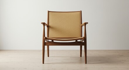 Elegant Wooden Armchair with Woven Backrest and Seat for Interior Design