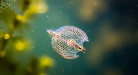 Enigmatic beauty of a translucent sea gooseberry floating gracefully in aquatic world