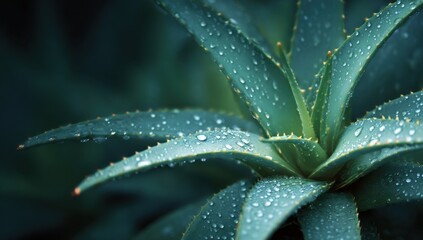 Aloe vera plant with water droplets closeup