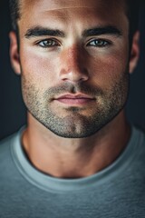 Obraz premium Close up portrait of a man with intense expression and detailed facial features