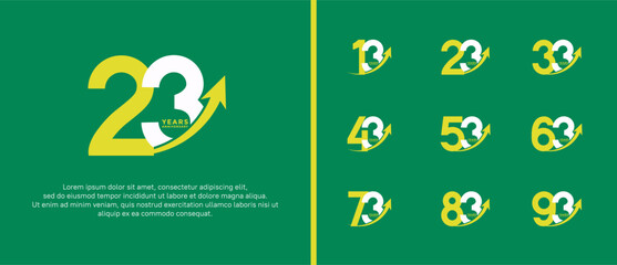 set of anniversary logo flat yellow and white color on green background for celebration moment