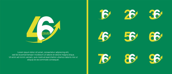set of anniversary logo flat yellow and white color on green background for celebration moment