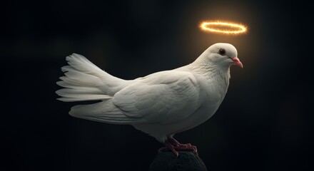 Dove with a Halo, Symbol of Peace, Purity, and Divine Connection Depicted with a Glowing Ring