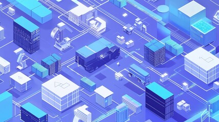 Obraz premium Digital warehouse and supply chain isometric layout