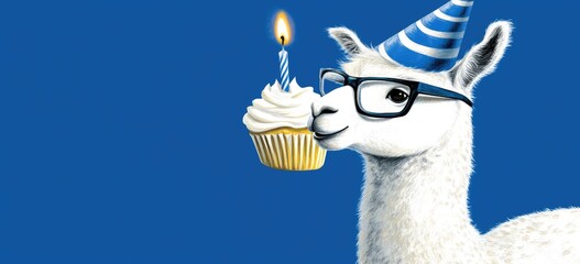 Happy Birthday Llama with Cupcake