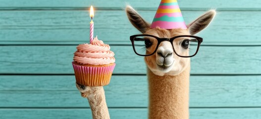Funny llama with birthday cupcake (1)