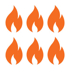 Six Orange Fire Flame Icons on a White Background Depicting Heat Energy Passion Warning and Symbolism for Various Applications and Creative Designs
