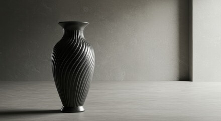 Elegant twisted vase casting a dramatic shadow in a minimalist setting