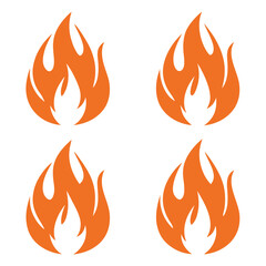Four Orange Fire Flame Icons Set on White Background Symbolizing Energy Passion Heat Danger and Transformation with a Clean Modern Design