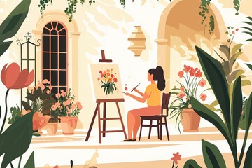 Artistic flower study in open-air garden