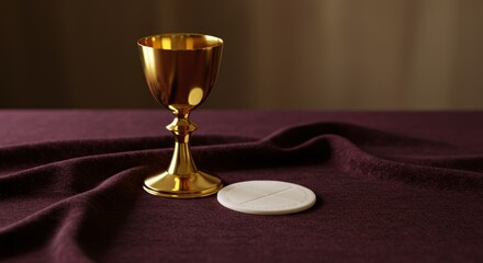 Golden Chalice and Host on Purple Cloth Evoking Religious Ceremony