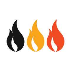 Three Flames in Different Colors Black Yellow and Orange on a White Background Representing Fire Heat and Energy in a Simple Style