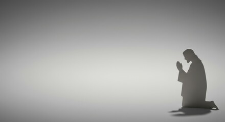 Obraz premium Silhouette of Jesus Praying on a Gray Gradient Background Depicting Spirituality and Faith