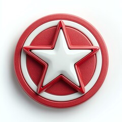 Obraz premium isolated white A stylized badge featuring a prominent red star in a circular design. Ideal for use in graphic design projects, logos, or branding materials.