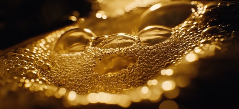 Golden bubbles of soapy water - Powered by Adobe