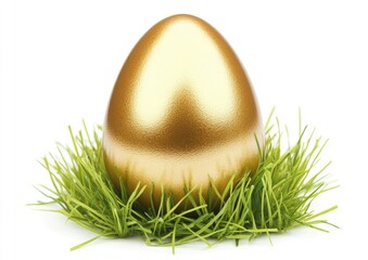 Golden egg nestled in a bed of grass