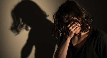 Introspective moment captured in shadows, Man reflects on inner turmoil