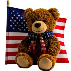 Patriotic cute bear doll with American flag 4th of July isolated