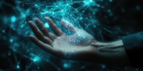 Hand holding digital network