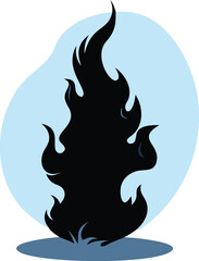 Stylized Black Flame Illustration with Soft Blue Background and Shadow Representing Abstract Concepts Power Energy and Metaphorical Meanings Isolated on White