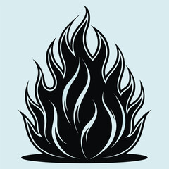 Stylized Black and White Fire Illustration with Flames and a Light Blue Background for Graphic Design Projects