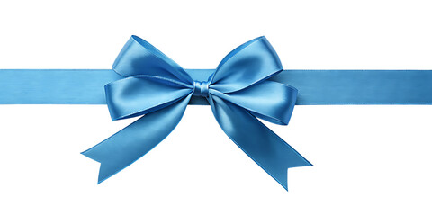 Blue satin ribbon bow isolated on transparent background