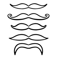 Set of Mustache Outline Vector Illustration. Father Moustache Icons