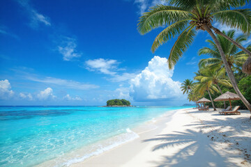 large swimming pool with a view of the ocean and palm trees