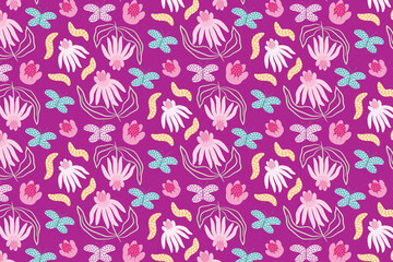vector seamless pattern with flowers butterfly pink colorful pattern textile abstract background
