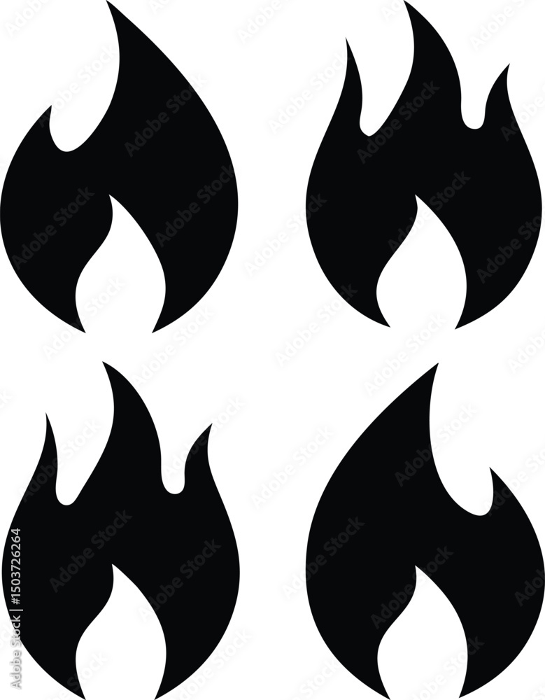 Aufkleber four black flame icon set on white background in a square pattern simple and modern design element