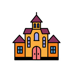 Naklejka premium Gothic Mansion Doodle Vector At Night For A Dark And Eerie Full Moon