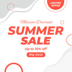 Summer Sale Banner with up to 10% off. Vector. Limited Offer. Shop Now. Illustration. 10% Discount. Massive Discount.