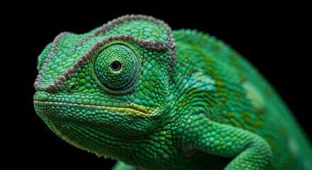 Obraz premium Close-up Portrait of a Vibrant Green Chameleon with Intricate Skin Texture