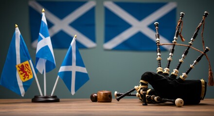 Celebrating Saint Andrew's Day, Scottish Flags and Bagpipes on Display