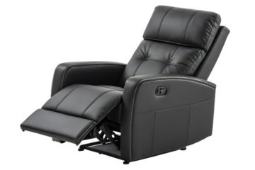 Modern black leather recliner chair isolated on transparent background