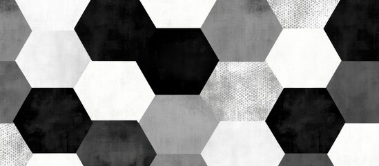 Abstract geometric pattern of hexagons in grayscale