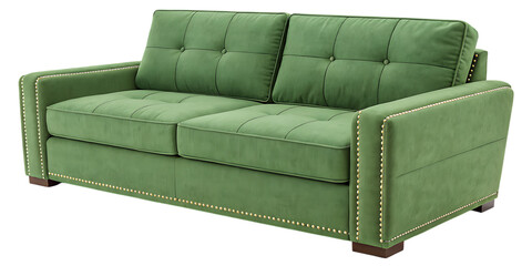 Green velvet loveseat sofa isolated on transparent background