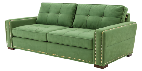 Green velvet loveseat sofa isolated on transparent background